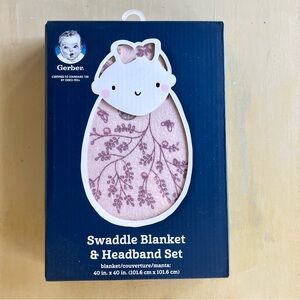 NEW! Gerber Swaddle Blanket & Headband Set in Box, Pink Floral 🌸